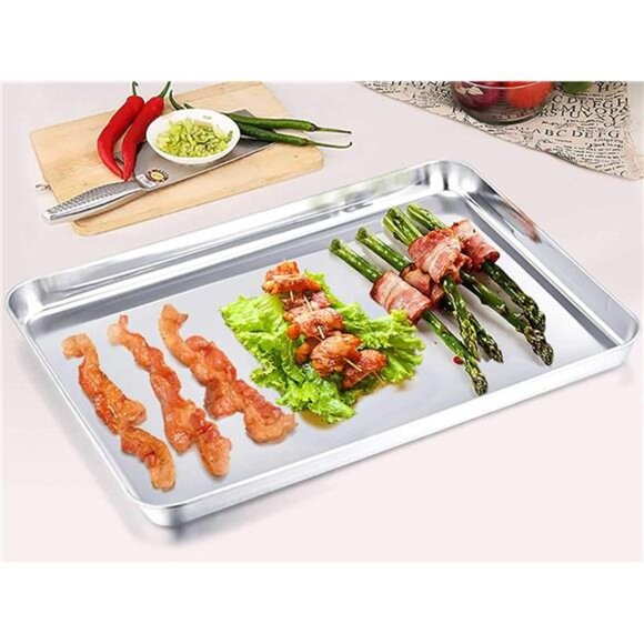 Baking Sheet Set of 2, Baking Pans Tray Cookie Sheet Stainless Steel, Non Toxic - Picture 4 of 7